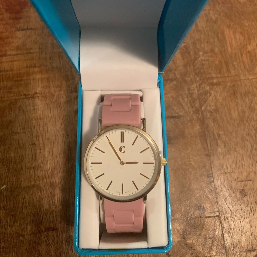 New in box Embassy Watch/Pink Band/Gold Trim